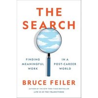 "The Search" book by Bruce Feiler, white cover with magnifying glass showing blue sky and clouds.