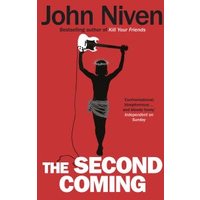 Red book cover of "The Second Coming" by John Niven, featuring a silhouette of a person holding a guitar.