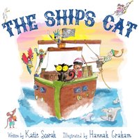 Children's book "The Ship's Cat" with colorful illustration of a cat and pirate on a ship surrounded by sea creatures.