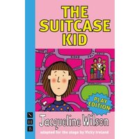 "The Suitcase Kid book with cartoon girl, pink background, and blue spine, play edition by Jacqueline Wilson"