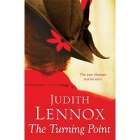 Red book cover of "The Turning Point" by Judith Lennox, featuring a woman in a hat with red flowers.