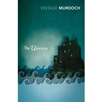"The Unicorn" book cover with dark castle, stormy sea, and teal sky, part of Vintage Murdoch series.