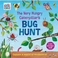 Children's book "The Very Hungry Caterpillar's Bug Hunt" with colorful insects and plants on a blue background.