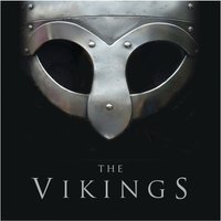 "The Vikings" book cover featuring a silver Viking helmet with eye cutouts on a black background.