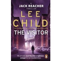 Purple-toned book cover of "The Visitor" by Lee Child, featuring a lone figure walking in a cityscape.