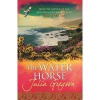 "The Water Horse" book by Julia Gregson, cover with coastal landscape, seagull, and vibrant red-orange gradient background.