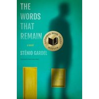 Teal book cover of "The Words That Remain" by Stênio Gardel, featuring a silhouette and a gold award seal.
