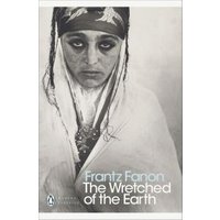 "The Wretched of the Earth book by Frantz Fanon, cover with black and white photo of a woman in traditional attire"
