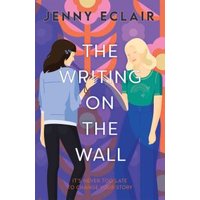 "The Writing on the Wall" book with illustrated cover of two women talking, one in black pants, the other in a green shirt.