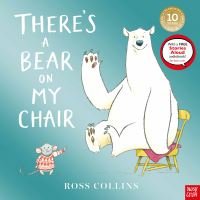Children's book "There's a Bear on My Chair" with a white bear on a yellow chair and a small mouse nearby.