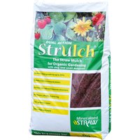 "White bag of Thompson & Morgan Strulch Mineralised Straw Mulch with green and yellow labeling, 100L capacity"