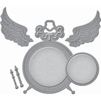 Silver "Time Flies" clock face with winged design, ornate key detail, and two clock hands.