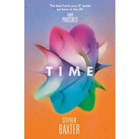 "Time book by Stephen Baxter, colorful abstract cover with swirling shapes and gradient background"