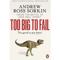 "Book 'Too Big to Fail' by Andrew Ross Sorkin, cover with dinosaur image and bold red title text"