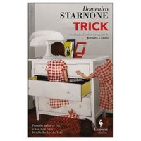 "Book cover of 'Trick' by Domenico Starnone, featuring a child in red checkered clothes inside a white dresser."