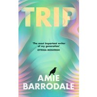"Trip book cover with wavy pastel background, black crow silhouette, and author Amie Barrodale's name in white."