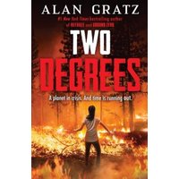 "Two Degrees" book by Alan Gratz, cover shows a person facing a forest fire with bold red title text.