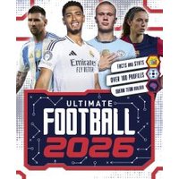 "Ultimate Football 2026 book with players in jerseys and hexagonal icons for stats and teams on the cover"