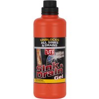 Orange Unblok Sink and Drain Gel 1L bottle with black cap and label showing pipe illustration.