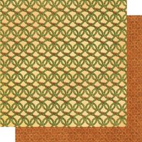 "Under the Mistletoe" scrapbook paper by Graphic 45, green wreath pattern on cream, reverse side red with small white dots.