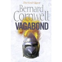 "Book cover of 'Vagabond' by Bernard Cornwell, featuring a medieval helmet with a plume on a textured white background"