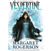 "Vespertine book cover featuring a cloaked figure with a glowing sword, surrounded by swirling blue mist."