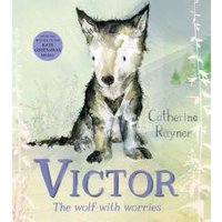 Children's book "Victor" featuring a watercolor wolf with a worried expression on a soft pastel background.