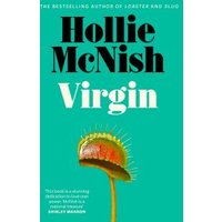 "Teal book cover of 'Virgin' by Hollie McNish featuring a Venus flytrap illustration"