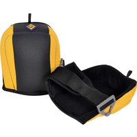 Yellow and black Vitrex tiling knee pads with adjustable straps and cushioned interior.