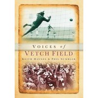 "Book 'Voices of Vetch Field' with vintage soccer images on aged paper background"