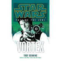 "Star Wars book 'Vortex' by Troy Denning, featuring a character holding a blaster against a green and white background"