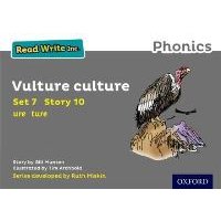 "Read Write Inc. Phonics book 'Vulture Culture' with illustrated vulture on rock, Oxford logo in corner"