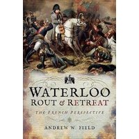 "Waterloo book cover featuring a historical battle scene with soldiers on horseback, title in bold letters"