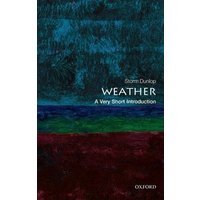 "Dark abstract cover of 'Weather: A Very Short Introduction' by Storm Dunlop, Oxford logo at bottom right"