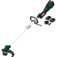 Green and black Webb cordless grass trimmer with brushless motor, 40v battery, and 300mm cutting width.