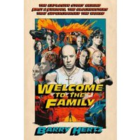 "Colorful movie poster for 'Welcome to the Family' featuring a collage of characters and action scenes."