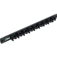 Black Wera magnetic rail for 9 Kraftform screwdrivers, featuring individual slots and Wera logo on the side.