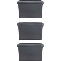 Black Wham 45L storage boxes with lids, stackable, rectangular shape, smooth finish, 3 pack.