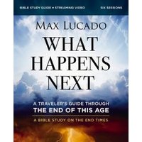 "What Happens Next book by Max Lucado, featuring a dramatic sky with clouds and rays of light, Bible study guide"