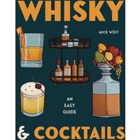 "Whisky & Cocktails book cover with drinks, fruit, and bottles on a dark background"