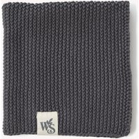 Slate grey organic cotton dish cloth with ribbed texture and a small Wild & Stone logo tag.