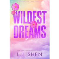 "Wildest Dreams book with purple text, pink flowers, and a pastel sky background by L.J. Shen"
