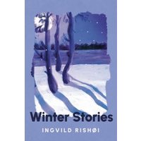 Blue book cover titled "Winter Stories" with snowy landscape and tree shadows.