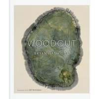 Book cover titled "Woodcut" featuring a detailed green tree ring illustration.