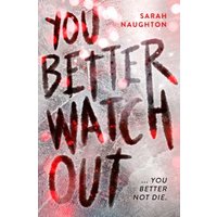 "You Better Watch Out" book with red and black text on a frosted, snowy background by Sarah Naughton.