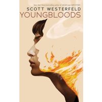 "Youngbloods book cover featuring a profile silhouette with flames and a young person's face, by Scott Westerfeld"