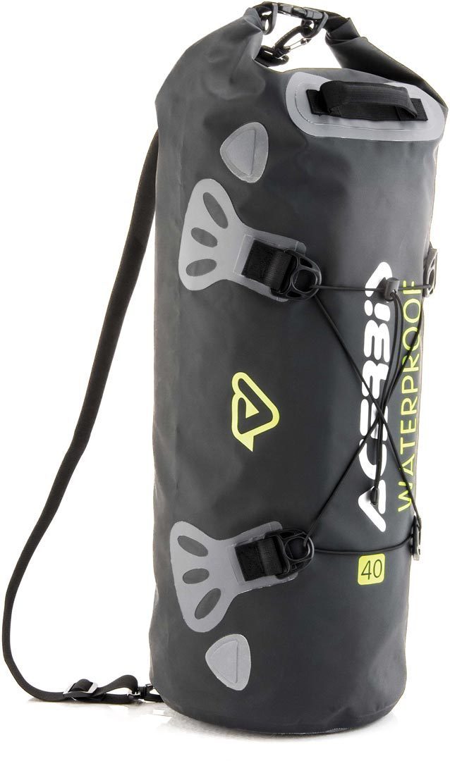 Acerbis Vertical No Water Waterproof Bag in black and grey, featuring a 40L capacity, adjustable straps, and a secure roll-top closure for water resistance.