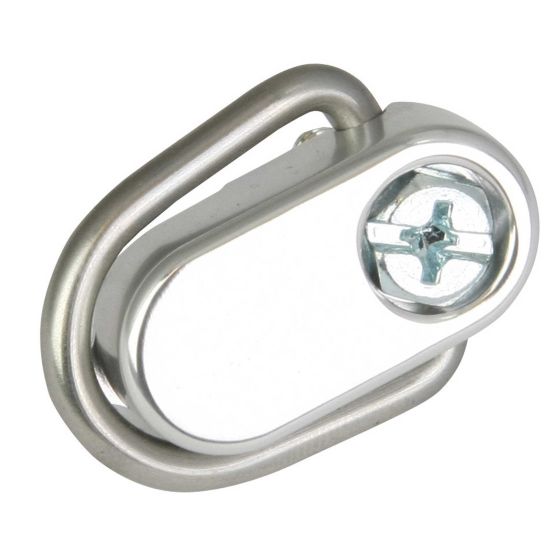 CNC alloy luggage loop in silver with a sleek oval design, featuring a screw for secure attachment, ideal for anchoring cargo nets and bungees on bikes.