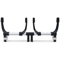 Black and silver stroller car seat adapter designed for Bugaboo Donkey, featuring dual attachment points for Maxi-Cosi seats, made of durable materials for twin use.