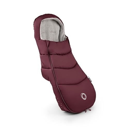 Maroon Bugaboo Footmuff featuring a soft, plush interior, quilted exterior, and a snug hood for warmth, designed for infants in strollers.
